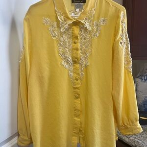 Bob Mackie yellow  Embroidered Women's Top- 2XL -100% silk